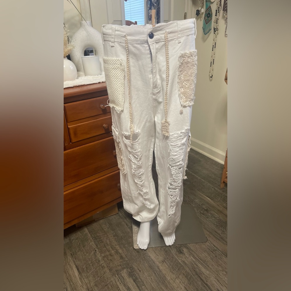 Cream Distressed Cargo Pants by POL hoodie and photo also listed in my closet - Picture 5 of 15